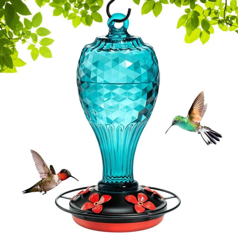 Alimentador para colibríes Jarkyfine 591 ml azul soplado a mano
