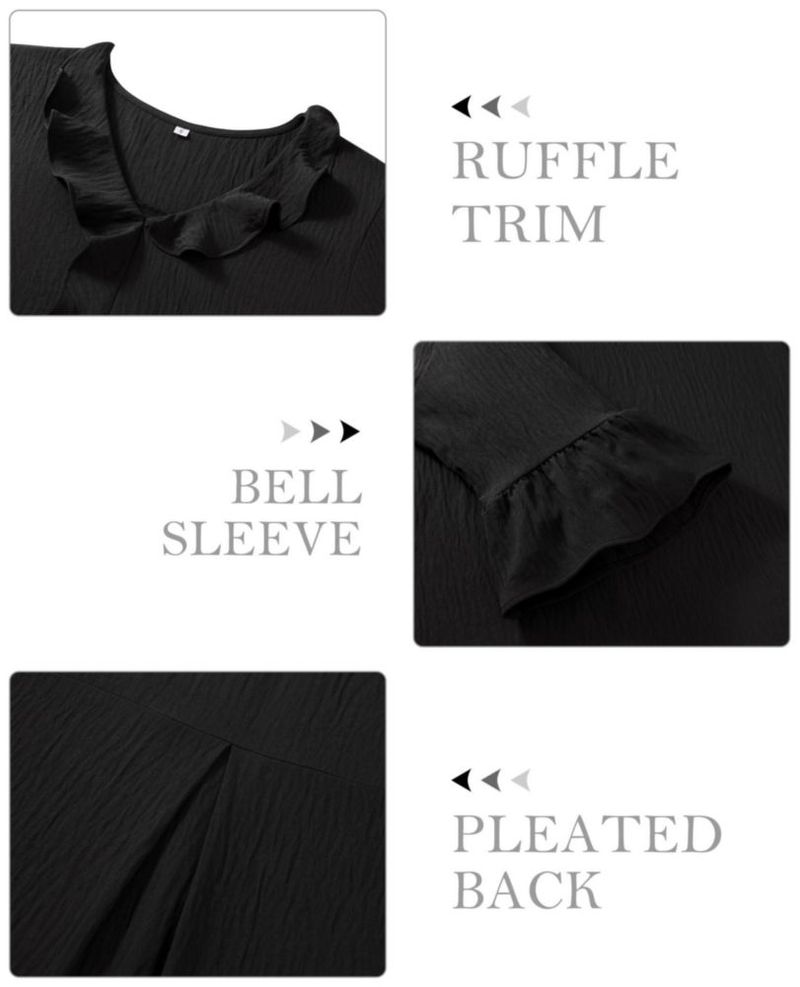 Blusa siliteelon de manga 3/4 con volantes color negro talla L