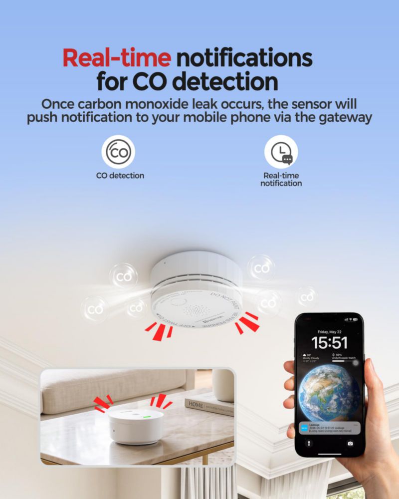 Detector de monóxido de carbono HEIMAN (Juego de 3) con Wi‑Fi y Gateway