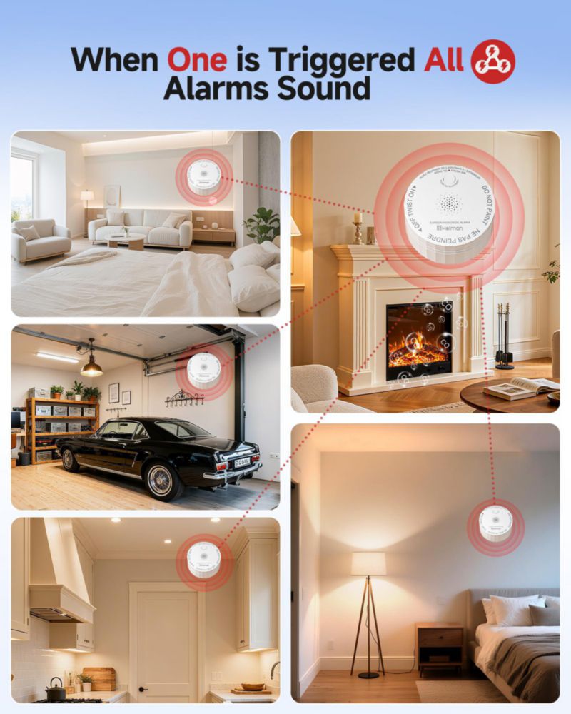 Detector de monóxido de carbono HEIMAN (Juego de 3) con Wi‑Fi y Gateway