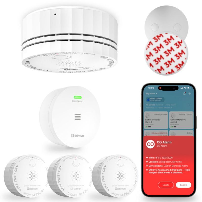 Detector de monóxido de carbono HEIMAN (Juego de 3) con Wi‑Fi y Gateway