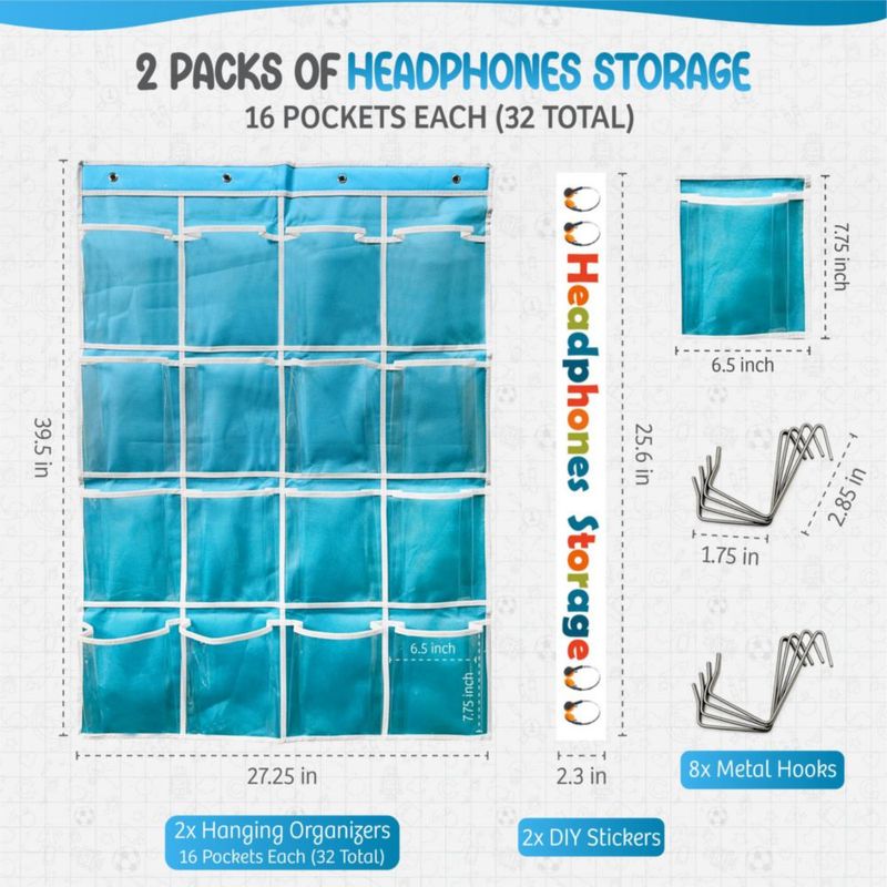Organizador de auriculares Wiki3C Pack de 2 unidades con 32 bolsillos