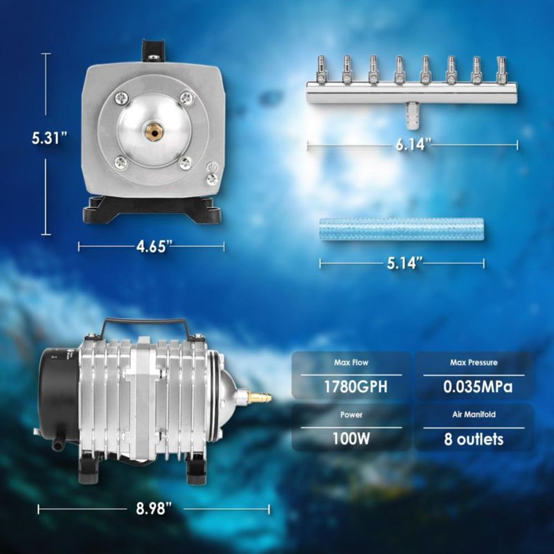 Bomba de Aire FUMAK 1780 GPH 100W con Colector de 8 Salidas