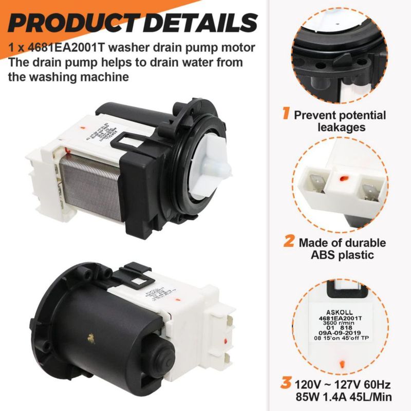 Motor de bomba de desagüe para lavadora Beaquicy 4681EA2001T para Kenmore y LG