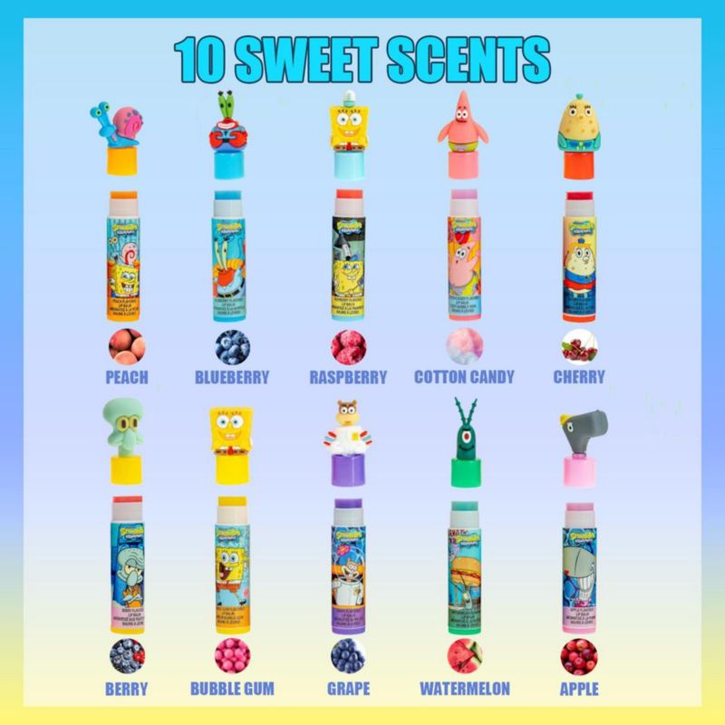Bálsamo Labial Townley Girl – Set de 10 piezas con decoraciones 3D de Bob Esponja