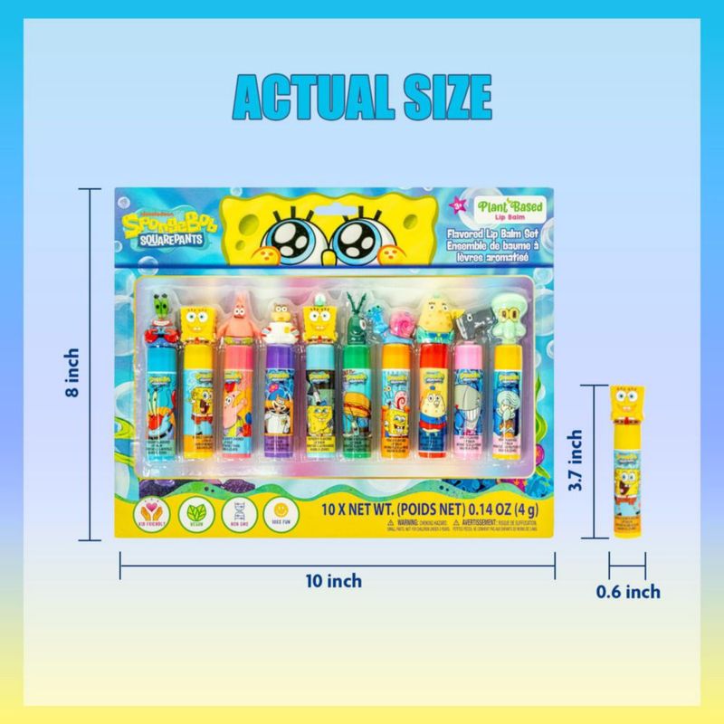 Bálsamo Labial Townley Girl – Set de 10 piezas con decoraciones 3D de Bob Esponja