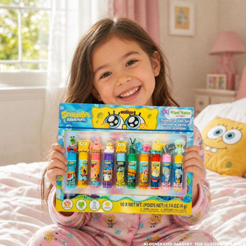 Bálsamo Labial Townley Girl – Set de 10 piezas con decoraciones 3D de Bob Esponja