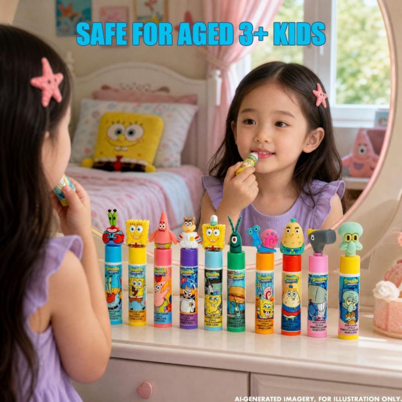 Bálsamo Labial Townley Girl – Set de 10 piezas con decoraciones 3D de Bob Esponja