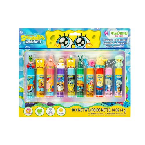 Bálsamo Labial Townley Girl – Set de 10 piezas con decoraciones 3D de Bob Esponja