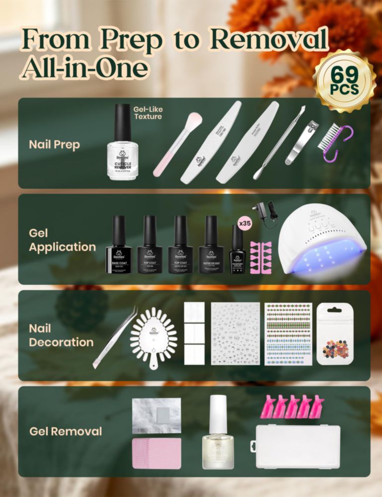 Kit de Esmalte de Gel Beetles 69 piezas 35 colores