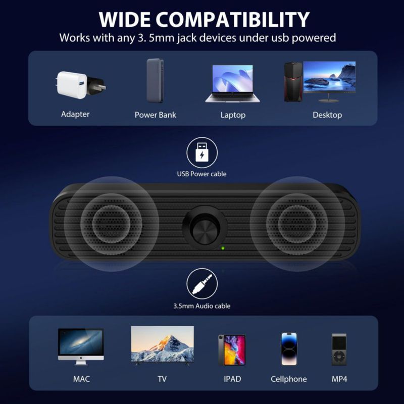 Altavoces de computadora 1Mii TS-18 alimentados por USB para computadora portátil de escritorio