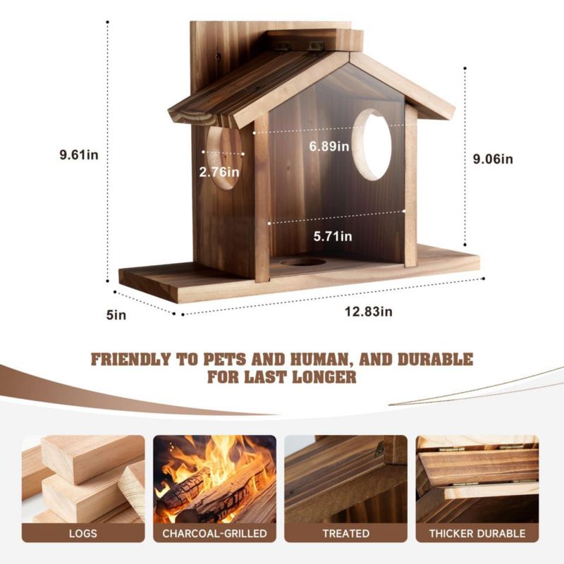 Alimentador para Ardillas Gnodry 33 cm Madera de Pino Beige Marrón