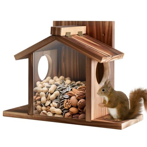 Alimentador para Ardillas Gnodry 33 cm Madera de Pino Beige Marrón