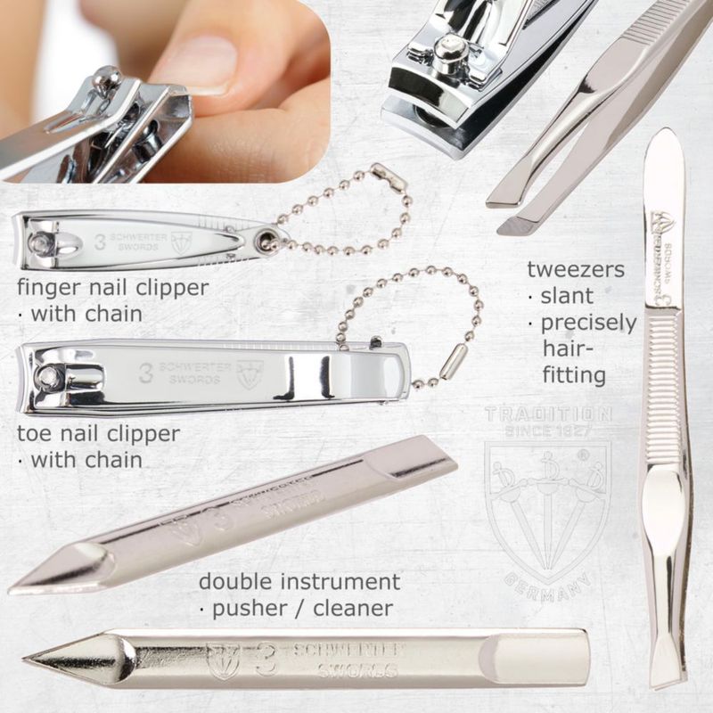 Kit de manicura 3 Swords Germany de 8 piezas con estuche negro de cuero sintético