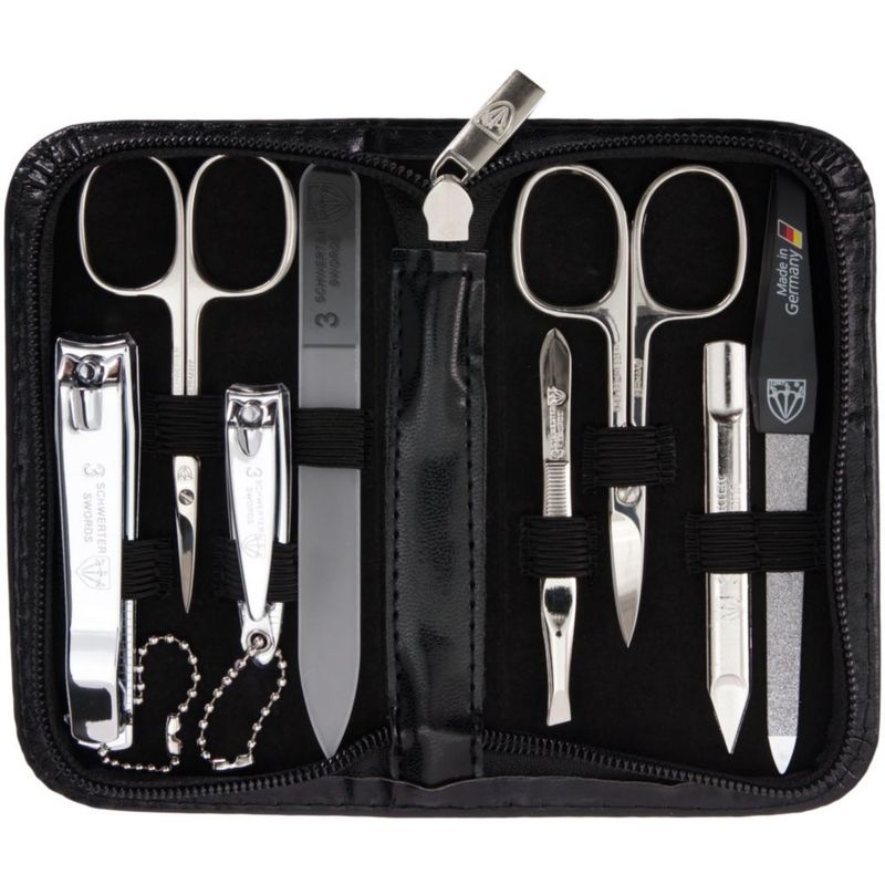 Kit de manicura 3 Swords Germany de 8 piezas con estuche negro de cuero sintético