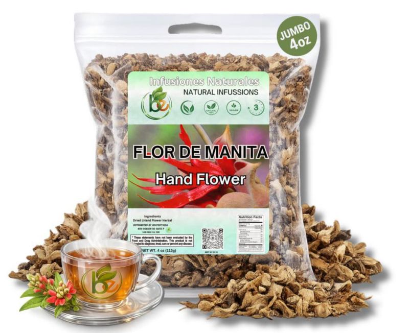 Té de hierbas Flor de Manita (113 g) – Flor de mano mexicana 100% natural (Chiranthodendron pentadactylon) – Infusión tradicional de vitalidad y