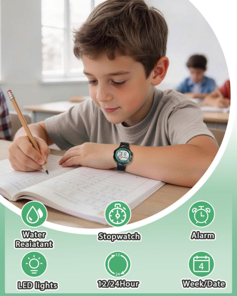 Reloj digital Edillas Kids 21 cm con LED de 7 colores y resistente al agua