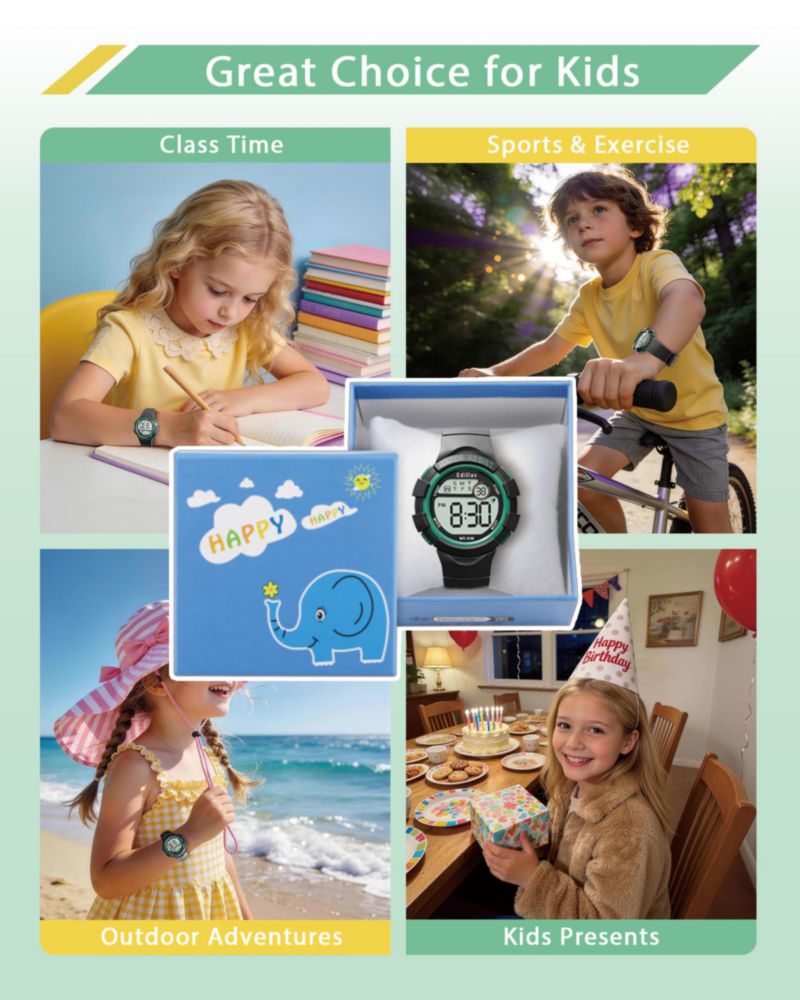 Reloj digital Edillas Kids 21 cm con LED de 7 colores y resistente al agua