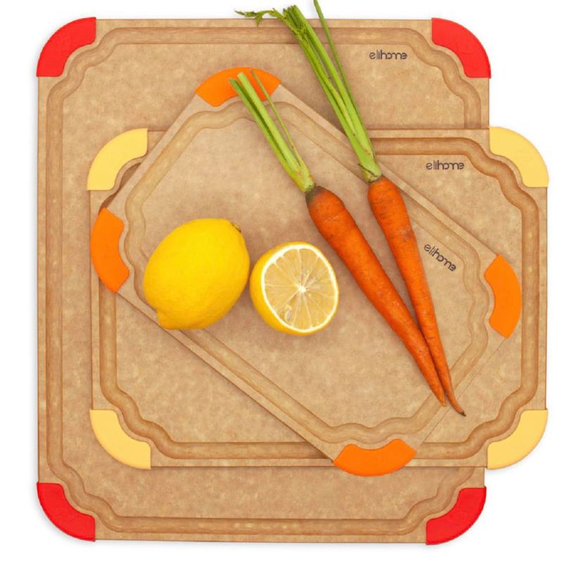Juego de tablas de cortar Elihome 3‑en‑1 con códigos de colores