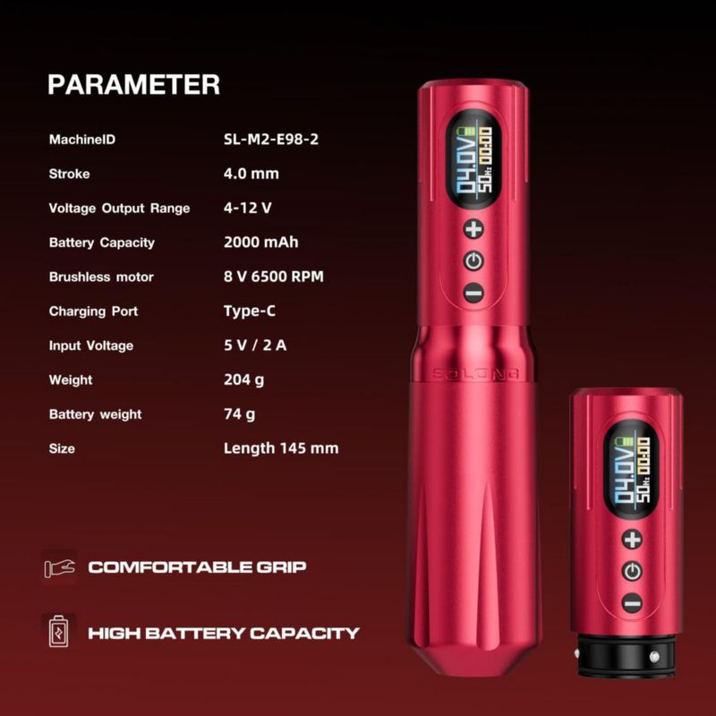Kit inalámbrico de máquina de tatuaje Solong Tattoo 2000 mAh