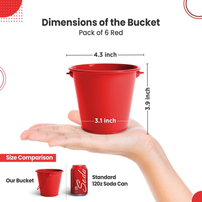 Cubo colorlaza 6 piezas 600 ml rojo de metal con asa