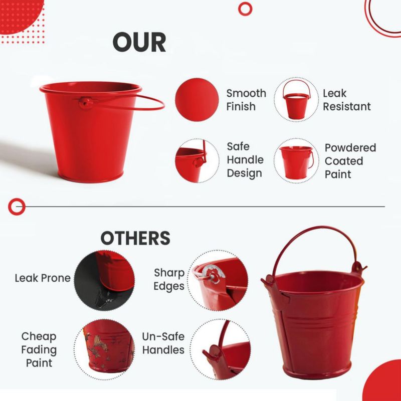 Cubo colorlaza 6 piezas 600 ml rojo de metal con asa