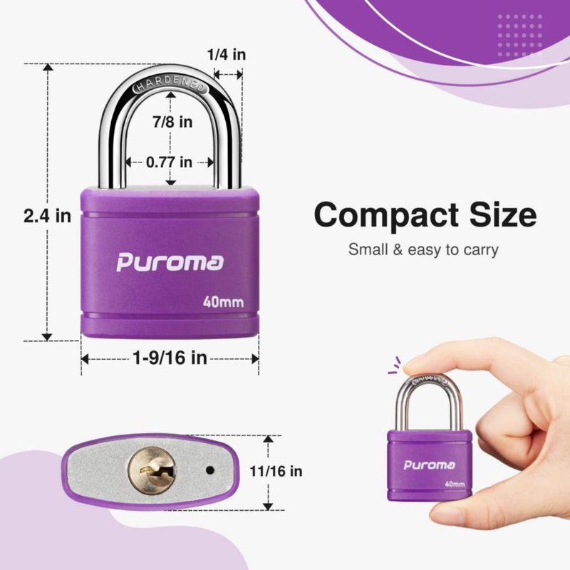 Candado Puroma 40 mm Morado con 2 Llaves para Casillero Escolar