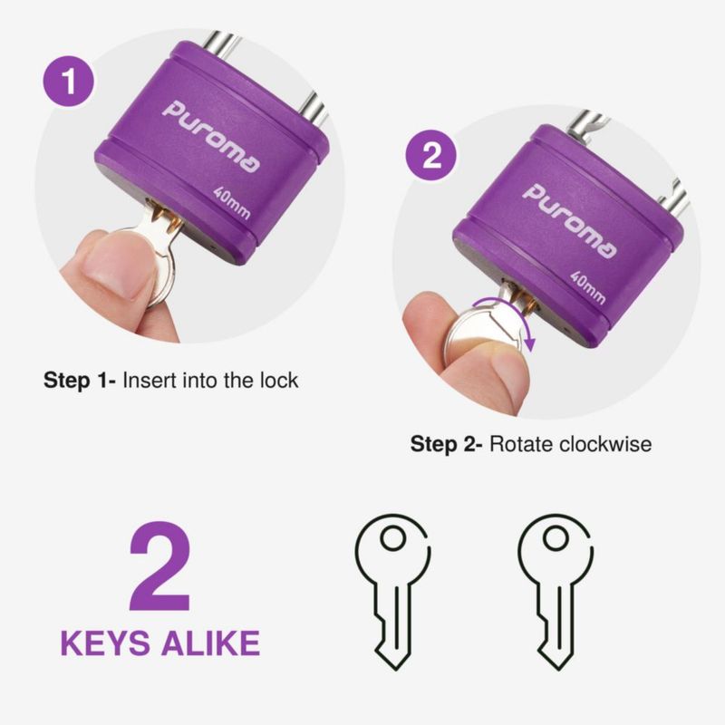 Candado Puroma 40 mm Morado con 2 Llaves para Casillero Escolar