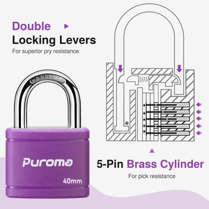 Candado Puroma 40 mm Morado con 2 Llaves para Casillero Escolar