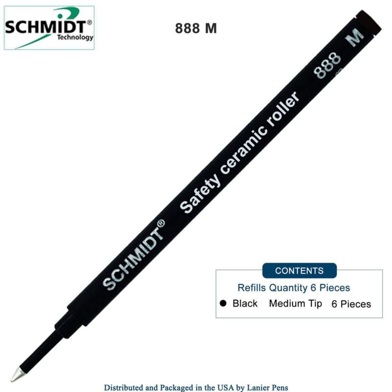 Paquete de 6 recargas Schmidt 888 para rollerball tinta negra punta media