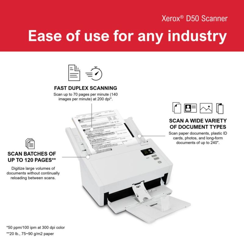 Escáner de documentos Visioneer Xerox D50 dúplex 70 ppp ADF