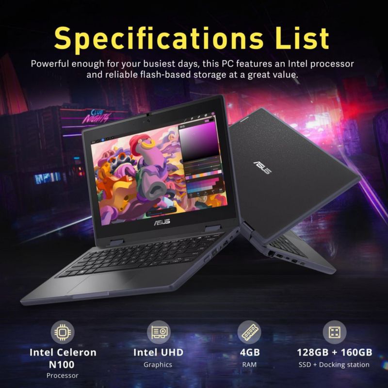 Portátil ASUS 2‑en‑1 de 116" Celeron 4 GB 288 GB Windows 11 Pro