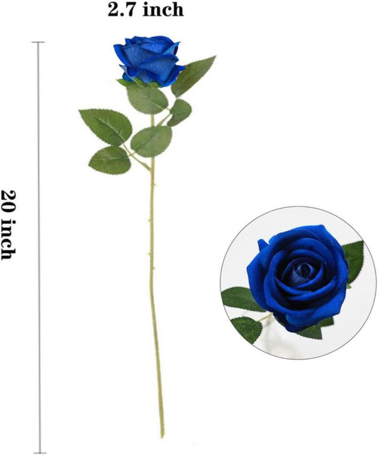 Flores de seda TBUY ROSE 51 cm Azul real - Pack de 16