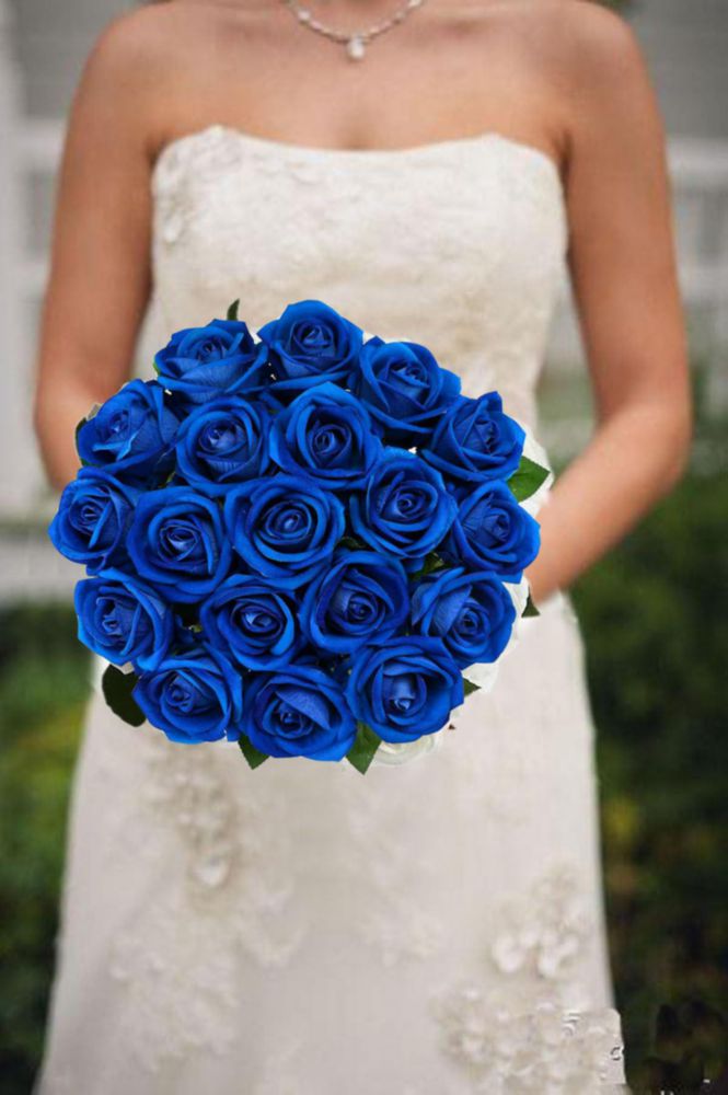 Flores de seda TBUY ROSE 51 cm Azul real - Pack de 16