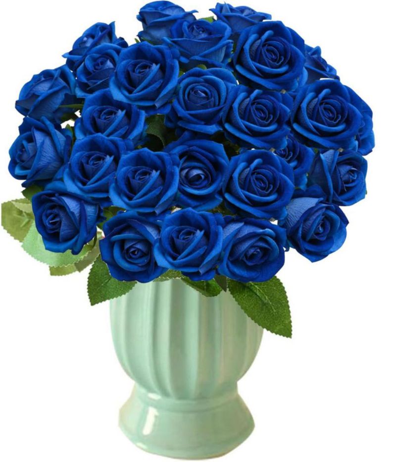 Flores de seda TBUY ROSE 51 cm Azul real - Pack de 16