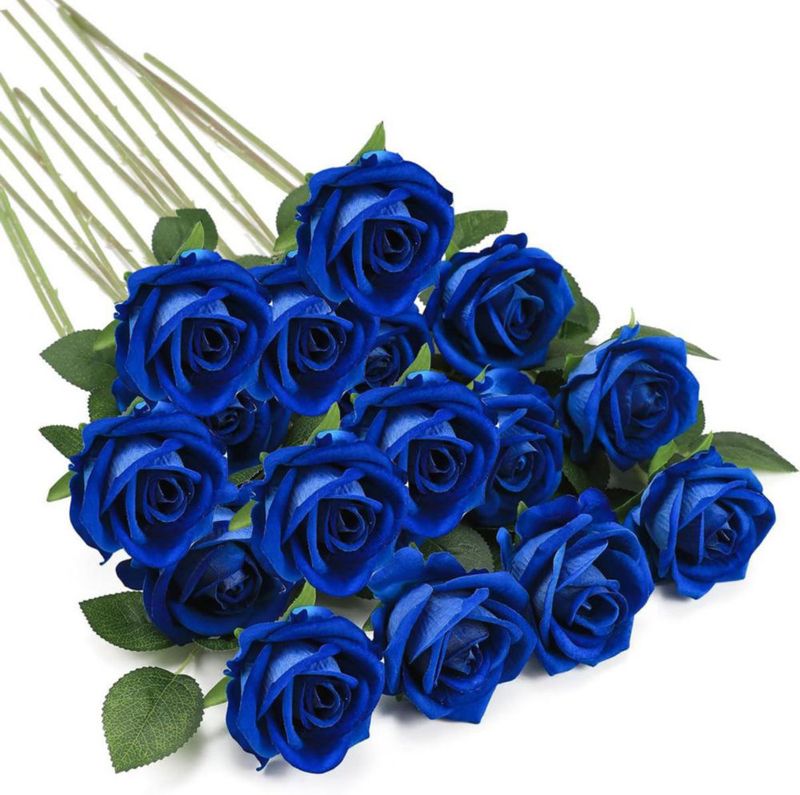 Flores de seda TBUY ROSE 51 cm Azul real - Pack de 16