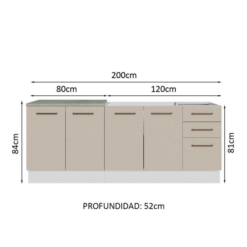 Mueble de cocina madesa agata con tarja 200cm blanco/crema