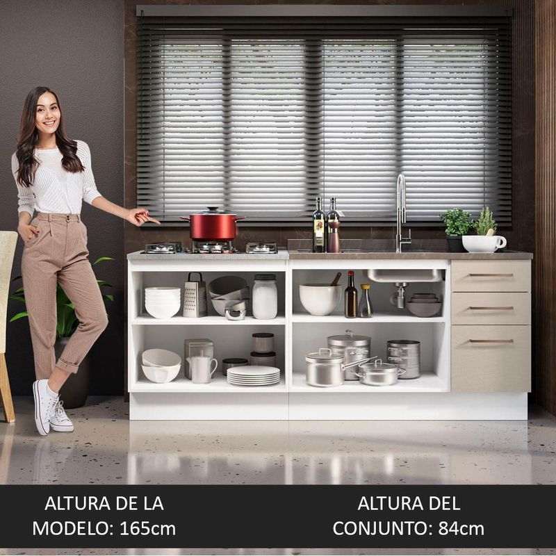 Mueble de cocina madesa agata con tarja 200cm blanco/crema