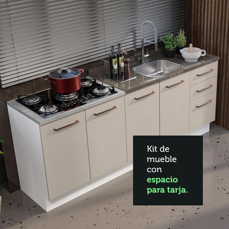 Mueble de cocina madesa agata con tarja 200cm blanco/crema