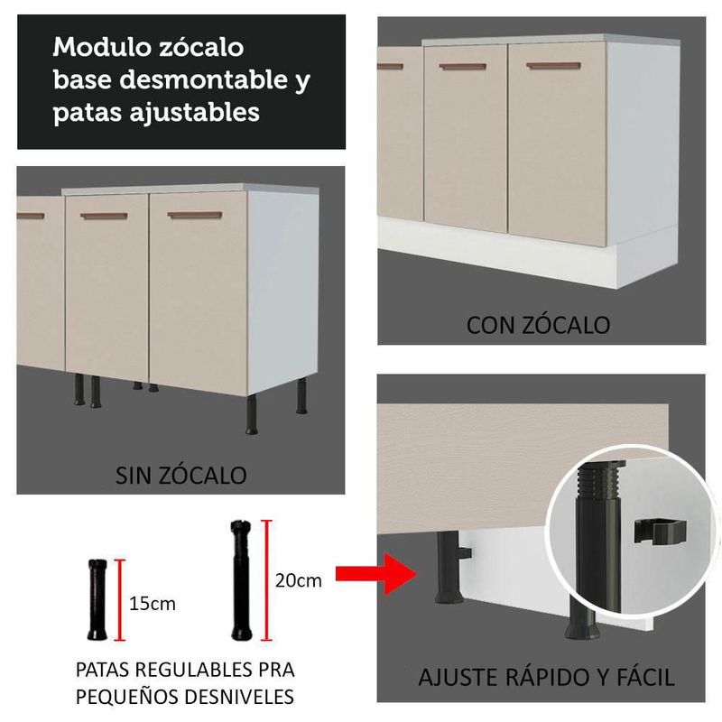 Mueble de cocina madesa agata con tarja 200cm blanco/crema