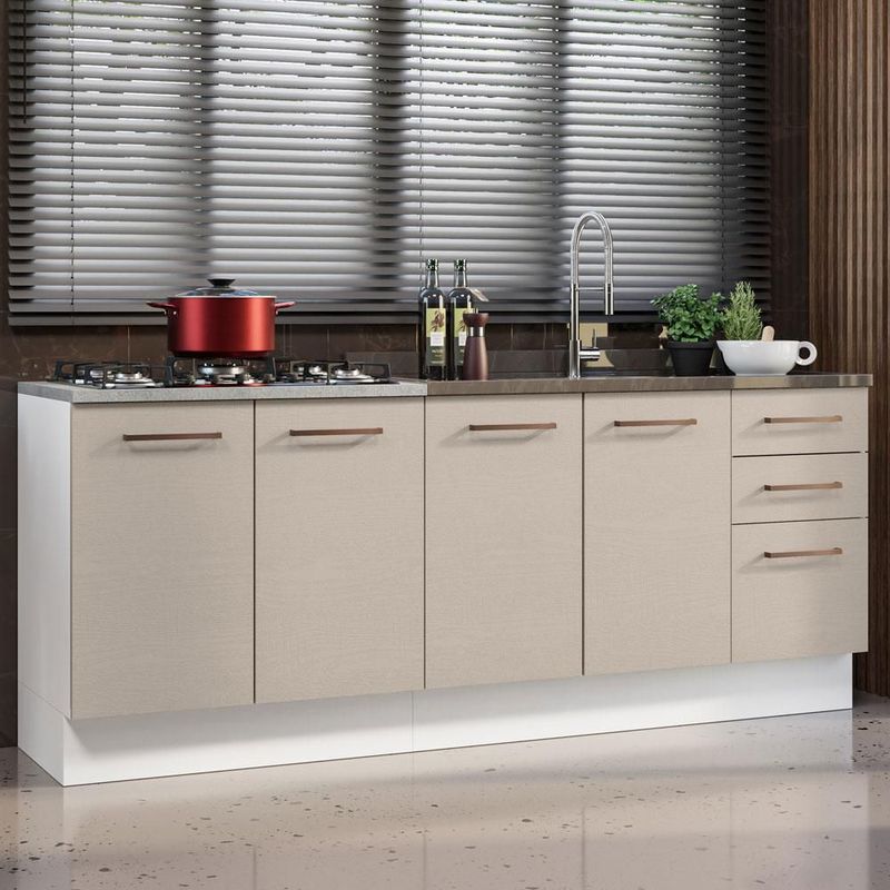 Mueble de cocina madesa agata con tarja 200cm blanco/crema