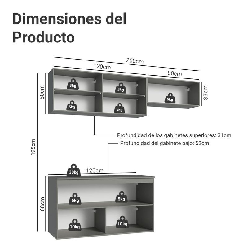 Cocina integral completa modular madesa nice 200cm gris 03