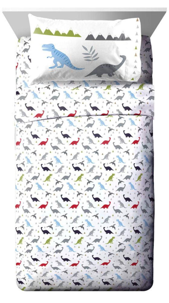 Juego de ropa de cama Jay Franco 107 × 147 cm 4 piezas Dinosaurio gris