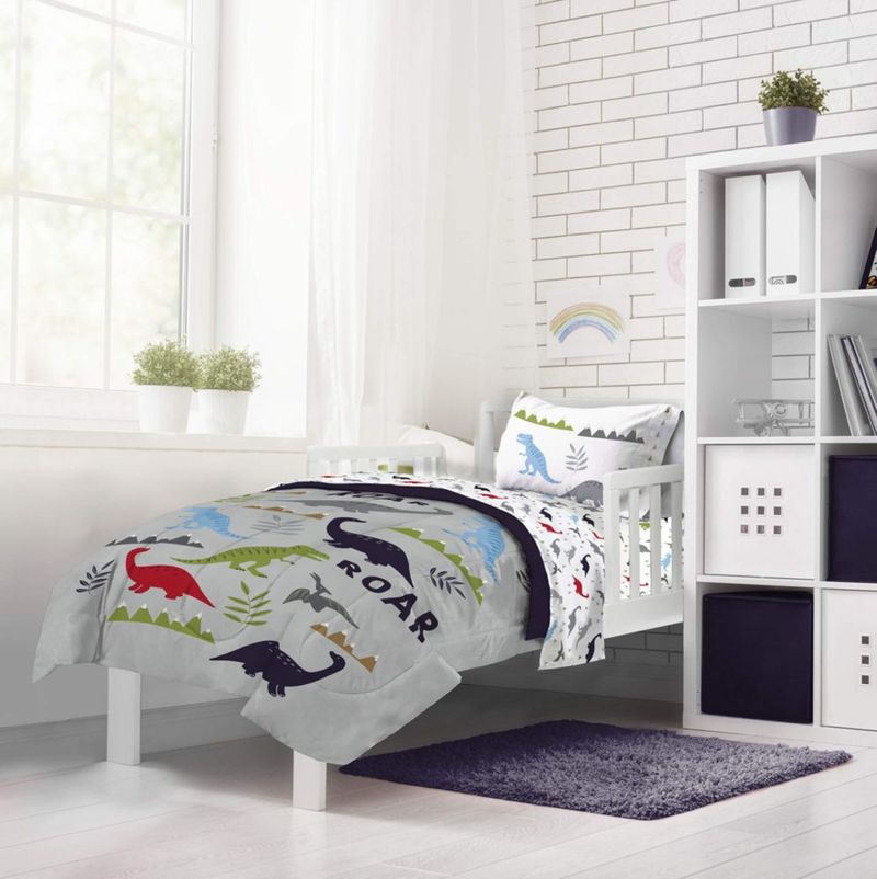 Juego de ropa de cama Jay Franco 107 × 147 cm 4 piezas Dinosaurio gris