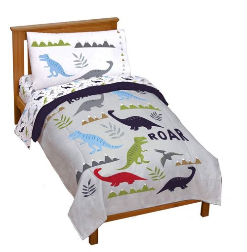 Juego de ropa de cama Jay Franco 107 × 147 cm 4 piezas Dinosaurio gris