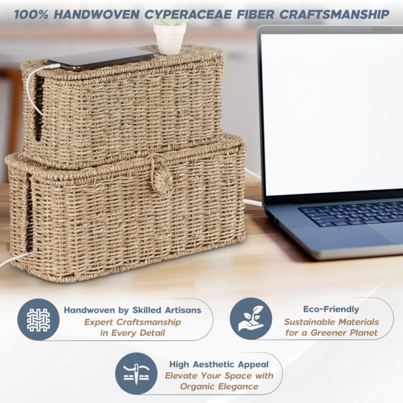 Caja de gestión de cables BLUEWEST 38 cm/33 cm Ratán - Juego de 2