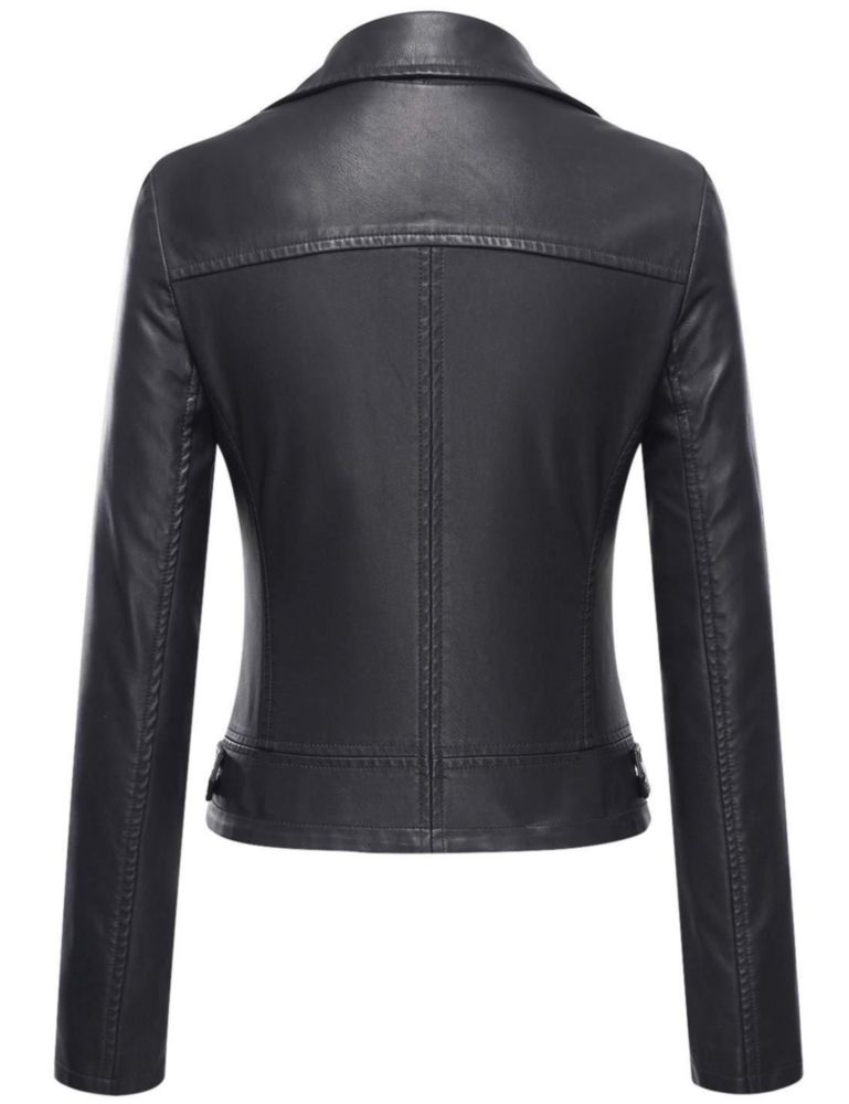 Chaqueta moto de cuero sintético para mujer Tanming color negro - Talla M