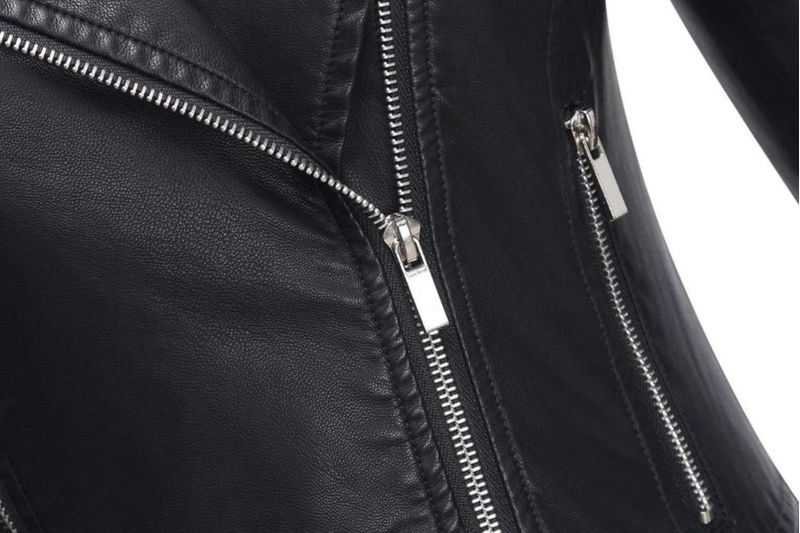 Chaqueta moto de cuero sintético para mujer Tanming color negro - Talla M