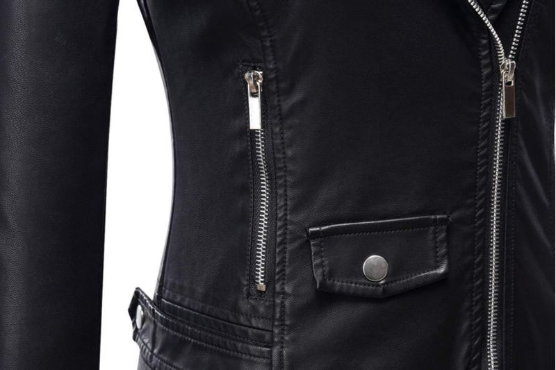 Chaqueta moto de cuero sintético para mujer Tanming color negro - Talla M