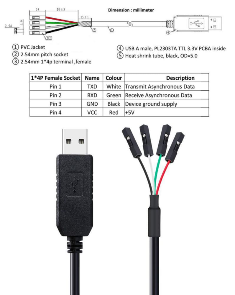Adaptador USB a TTL DTECH 18 m 33 V Negro